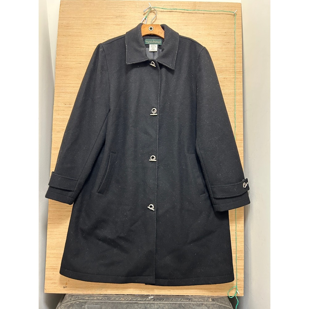 Harve Benard by Benard Holtzman Black 100% Wool Toggle‎ Coat Womens Size 16